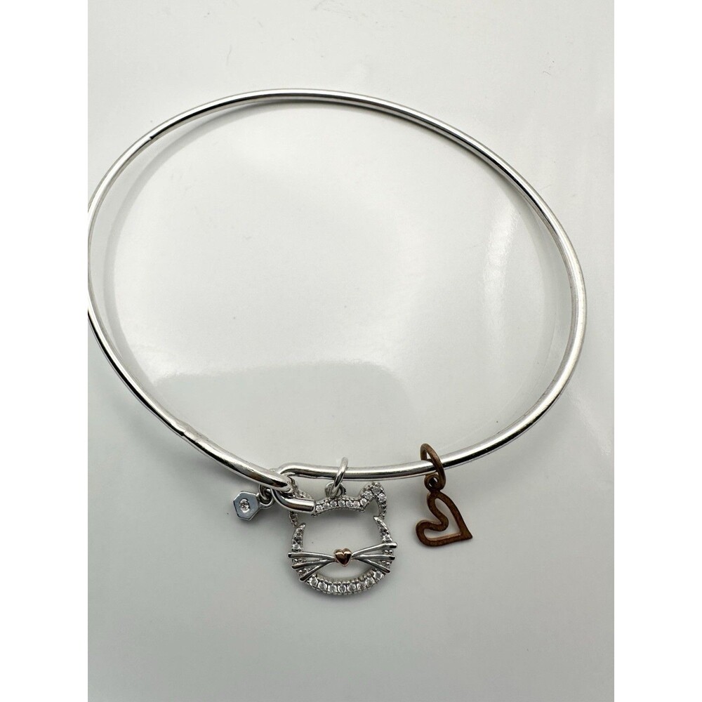 Origami Owl bracelet Sterling Silver Crystal Cat Heart Charm Bangle